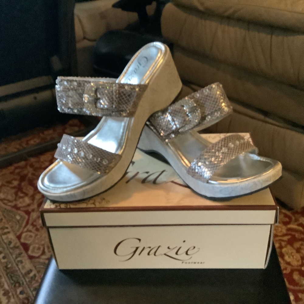 Grazie Silver Platform Sandals with Chunky Sole